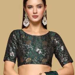 Oomph! Woven Design Boat Neck Saree Blouse-image-32