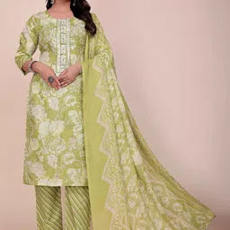 OLWAZE Women Floral Printed Regular Mirror Work Pure Silk Kurta with Trousers & With Dupatta-picture-14