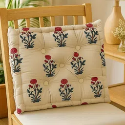 RRC Maroon & White Jaipuri Floral Printed Chair Pads image 3