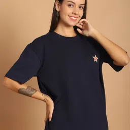 Fabflee Typography Printed Round Neck Drop-Shoulder Sleeves Oversized Cotton T-shirt image 2