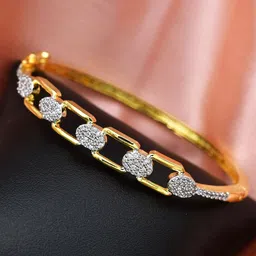 SHILLYN Gold-Plated Cubic Zirconia Studded Adjustable Lock Bangle-Style Bracelet-picture-18