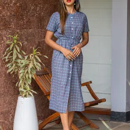 COTTONS DAILY Women Geometric Printed Fit and Flare Midi Dress-image-20