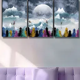 SAF Off White & Black 3 Pieces Printed Wooden Wall Art-image-66