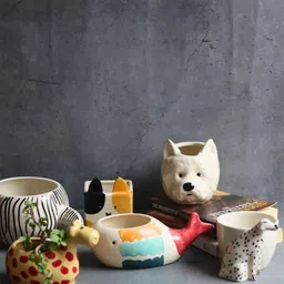 WEAVING HOMES White & Yellow 6 Pieces Printed Ceramic Planter Pot-picture-25