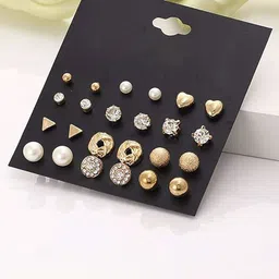 PolluxCraft Set Of 12 Korean Gold-Plated Pearls Beaded Circular Studs-picture-23