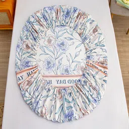 JC HOME White & Blue Floral 140 TC Fitted Double Queen Bedsheet Set 1.50 m x 2 m image 5