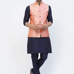 TS LIFESTYLE Men Solid Kurta with Churidar & Nehru Jacket image 5