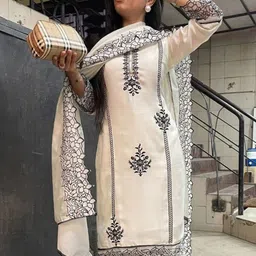 GoSriKi Women Floral Embroidered Regular Kurta with Palazzos & With Dupatta image 4