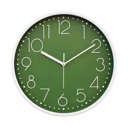 Aura White & Green Printed Contemporary Wall Clock image 1