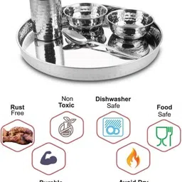 rishu Pack of 5 Steel RoyalCraft Hammered Stainless Steel Dinner Set – 5 Pieces Dinner Set image 4