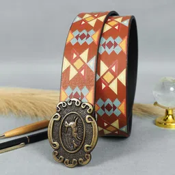 Celtic Unisex Brown Printed Leather Belt-picture-28