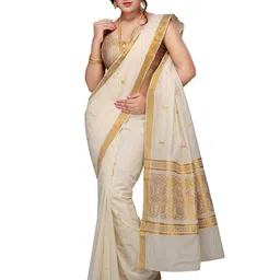 Rst R Selvamani Tex Woven Design Zari Pure Cotton Kasavu Saree and Blouse Piece image 1