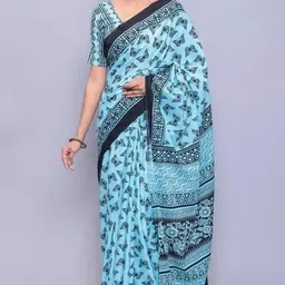 JALTHER Floral Pure Cotton Block Print Saree-picture-38