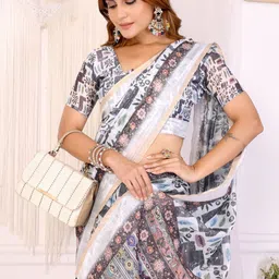 HERE&NOW Zari Linen Blend Saree image 3