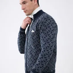 Monte Carlo Men Printed Mock Neck Full Sleeves Woollen Front-Open Sweaters image 3