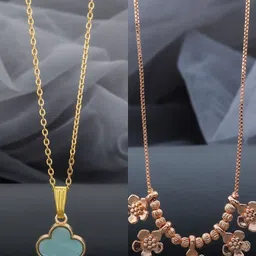 Birado Jewellery Set Of 2 Stainless Steel Gold-Plated Enamelled Necklace-picture-14