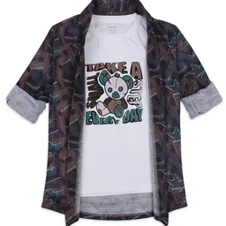 CAVIO Boys Geometric Printed Shawl Collar Jacket With T-shirt image 1