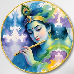 Livin'luxe Blue & Purple Lord Krishna Wall Hallway Round Painting Wall Art 20" x 20"-picture-33