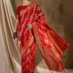 Desi Fusion Floral Woven Design Zari Saree-image-41