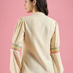 CORSICA Geometric Mandarin Collar Puff Sleeve Top image 5