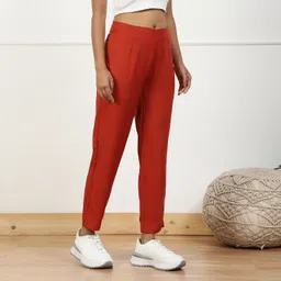 biba Women Regular Fit Brown Viscose Rayon Trousers image 3