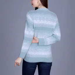 Gouri Women Striped Woollen Cardigan with Embellished Detail image 2