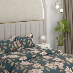 Pure Decor Blue & Blue Floral Printed 4 Piece Double King Superfine Bedding Set image 3