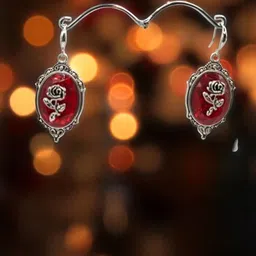 SAPRAA TRENDS Stainless Steel Silver-Plated Stone Studded Oval Shaped Drop Earrings-picture-17
