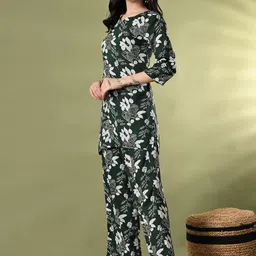 HARIKS Floral Printed Pure Cotton Round Neck Top With Palazzos Co-Ords image 2