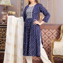 BAESD Girls Bandhani Printed Round Neck Pleated Sequinned A-Line Kurta image 5