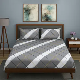 WEAVE AND DECOR Grey & White Abstract Printed 300 TC Queen Bedsheet Set 2.28 m x 2.28 m-picture-22