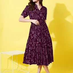Raiyani Fashion Women Ethnic Motifs Printed Crepe Fit & Flare Midi Dress-picture-11