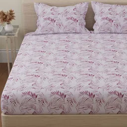 Huesland White And Pink Floral Printed 144 TC Queen Cotton Bedsheet Set 2.43 m x 2.23 m-picture-20