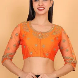 Trendzmy Embroidered Semi-Sheer Sleeves Saree Blouse image 2