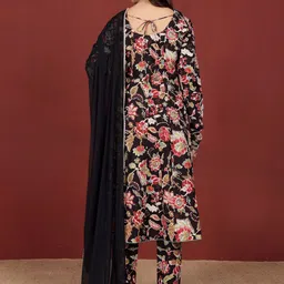 Varanga Floral Printed Round Neck Pure Cotton Anarkali Kurta With Trousers & Dupatta image 2