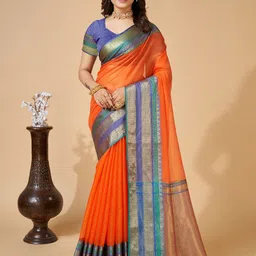 AMRUTKALA SAREES Checked Woven Design Zari Saree-picture-42