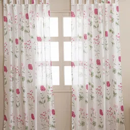 HOMEMONDE White & Pink Set of 2 Floral Sheer Cotton Window Curtains-image-66