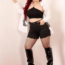 Miss Chase A+ Plus Size Relaxed Fit High Rise Clean Look Length Stretchable Denim Shorts image 4