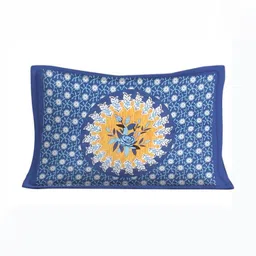 Salgia Blue & Yellow Blue Printed 144 TC Single Bedsheet Sets-2.25 m x 1.45 m image 3