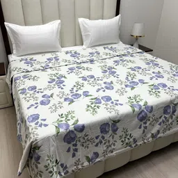 Pure Decor White & Blue Floral Microfiber AC Room 354 GSM Double Bed Comforter-image-51