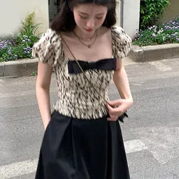 KPOP Women Floral Printed Puff Sleeve Top image 5