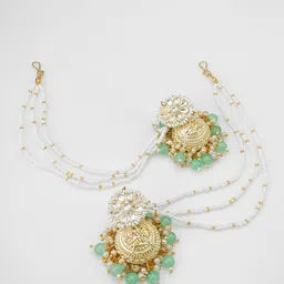 Anouk Gold-Plated Pearls Beaded And Stones Studded Dome Shaped Jhumkas With Earchain image 3