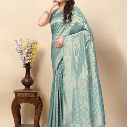 J 6 DESIGNER Ethnic Motifs Woven Design Zari Banarasi Saree image 2