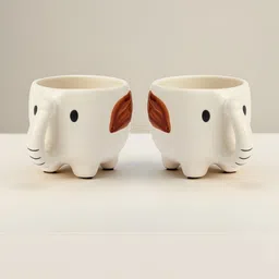 Kraftlik Handicraft White Handcrafted Animal Print Ceramic Glossy Mugs Set of 2 image 2