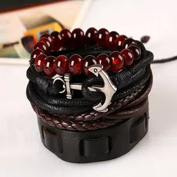 The Roadster Lifestyle Co Pack Of 4 Beaded Leather Cord Bracelet image 5