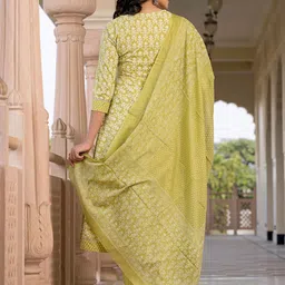 KALINI Women Ethnic Motifs Printed Regular Pure Cotton Kurta with Trousers & With Dupatta image 4