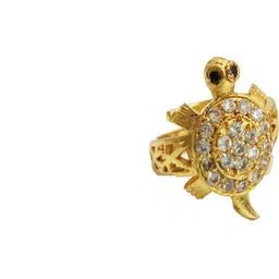 R G MART Unisex Kachua White Stone Adjustable Brass Gold Plated Finger Ring image 3