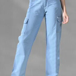 Mevan Women Classic Straight Fit Mid-Rise Stretchable Cargo Styles Jeans-image-22