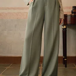 Chemistry Women Relaxed Straight Leg High-Rise Pleated Wide Leg Trousers-image-78