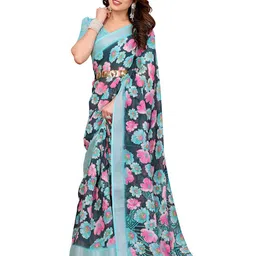 Moda Rapido Floral Printed Zari Saree With Unstitched Blouse Piece image 3